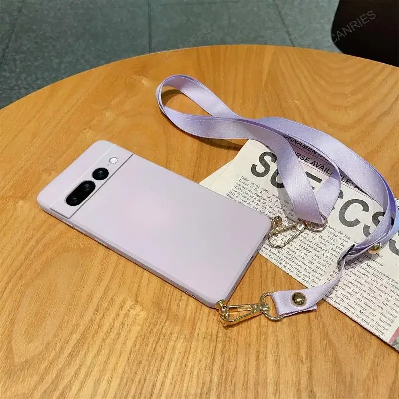 Necklace Strap Cord Crossbody Lanyard Liquid Silicone Case For Google Pixel 8 7 6 Pro 7A 6A Back Cover On Pixel7 Pixel6 A 7pro