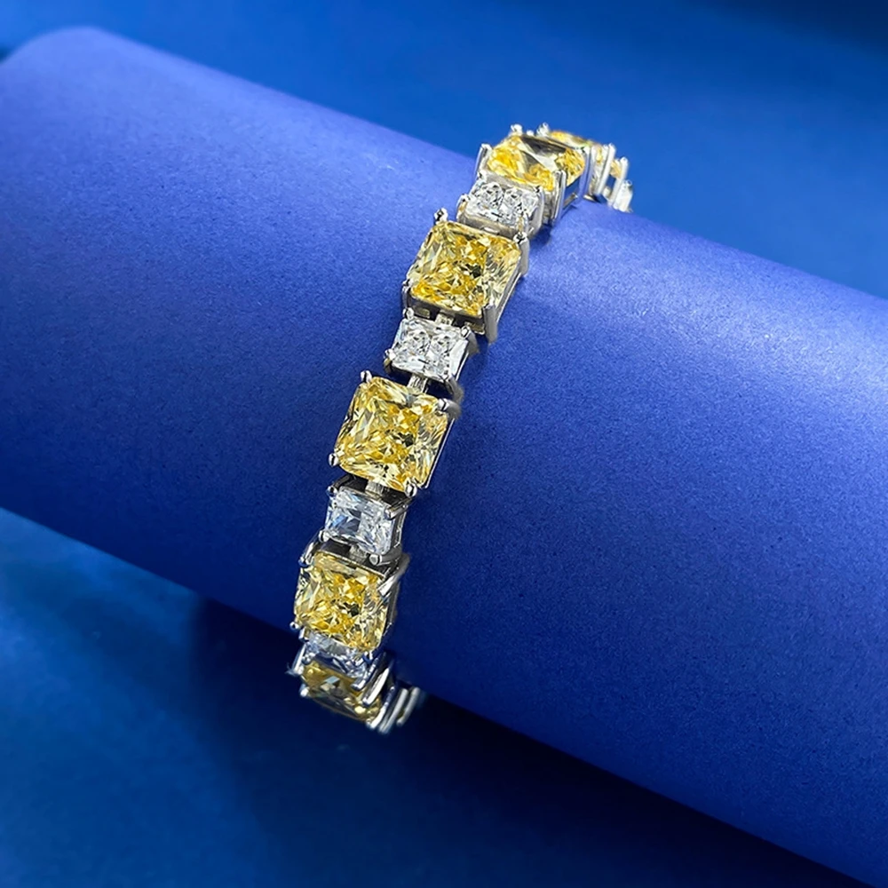 PuBang Fine Jewelry 925 Sterling Silver Yellow Gemstone Created Moissanite Luxury Bracelet for Women Wedding Gifts Drop Shipping