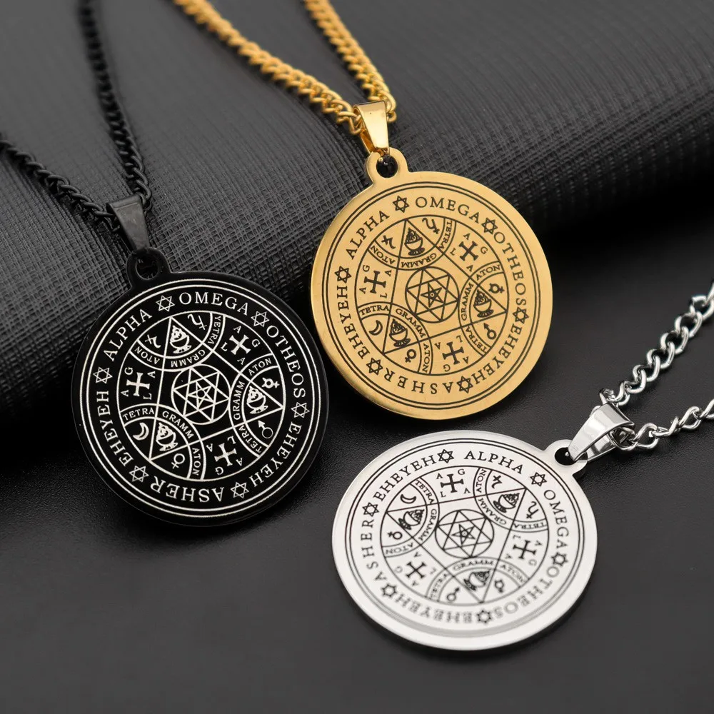 New Vintage Angel Magic Amulet Hexagram Star Pendant Necklace for Men Women Rock Hip Hop Goth Chain Necklace Jewelry