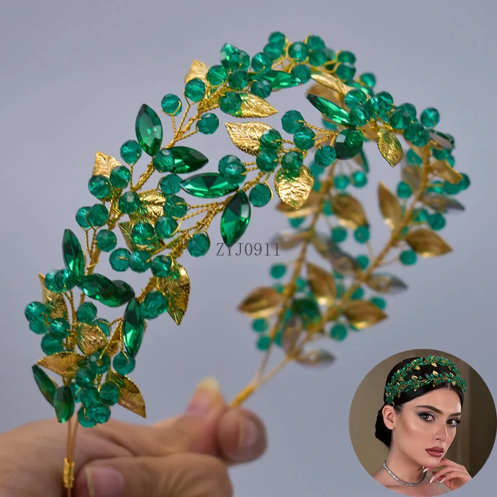 Gioielli per capelli in cristallo colorato fatti a mano per le spose Fascia per capelli con strass rosso blu verde per accessori per capelli da sposa da donna