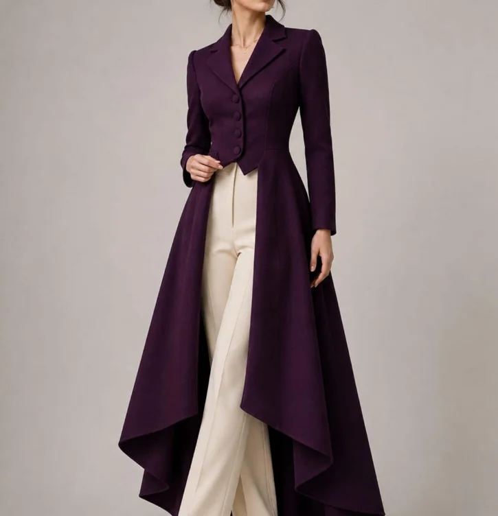Women Victorian Purple Tailcoat Gothic Steampunk High Low Long Costume Jacket Wedding Guest Outfit Cosplay Only Coat Customized