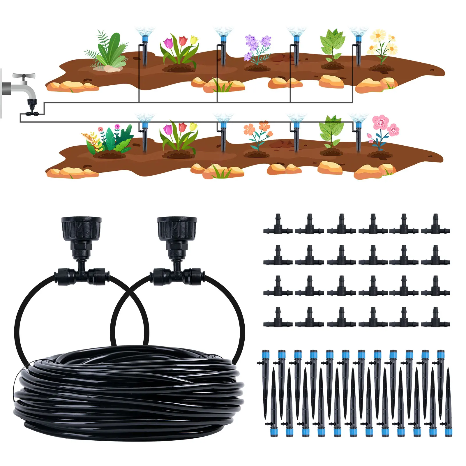 

Garden Watering System Drip Irrigation Accessories 98.4FT Watering Kit Be Suitable for Veggie Garden Greenhouse Lawn Raised Bed