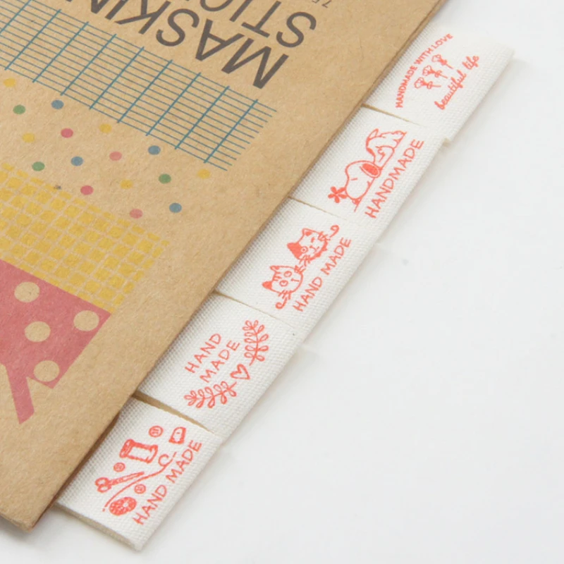 Spot handmade cloth label, red cat love symmetrical leaves, dogs, pure cotton labels, accessories, sewing, DIY side labels