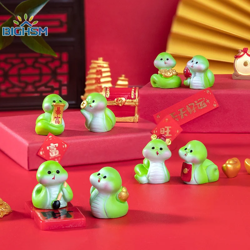 2025 Year Of The Snake Ornament Cartoon Lucky Snake Figurine Micro Landscape Car Interior Home Desktop Decoration