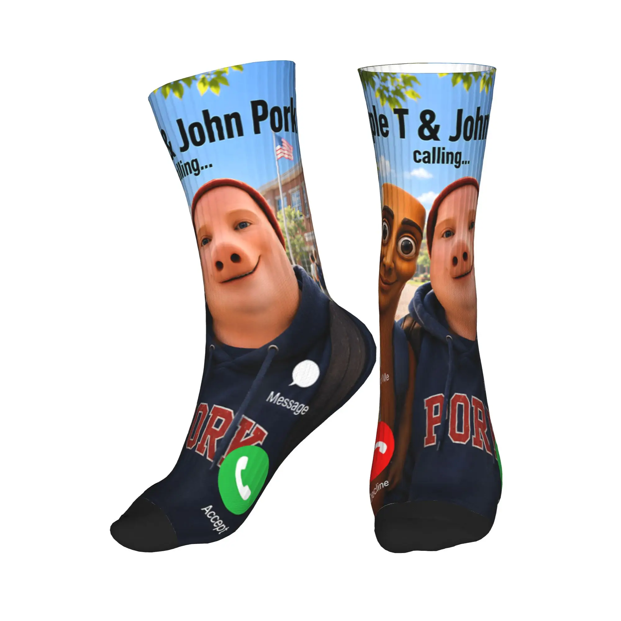 Triple T and John Pork Calling Brainrot Back to School Socks Casual Stockings Men Soft Running Socks Winter Graphic Anti Socks