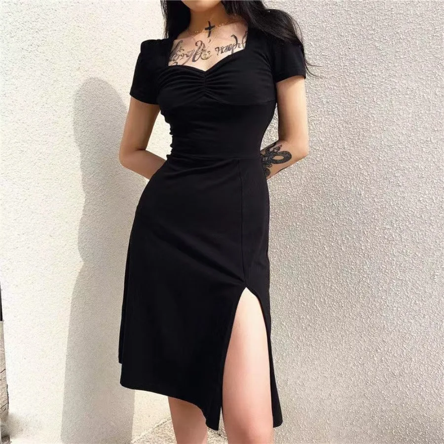 

【New style】European and American new women's clothing fashionable women's clothing court style square collar pleated waist to