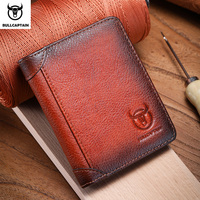BULLCAPTAIN Men's Genuine Leather Wallet Casual Retro Cash Clip RFID Antimagnetic Multi-Card Slot Cowhide Coin Purse