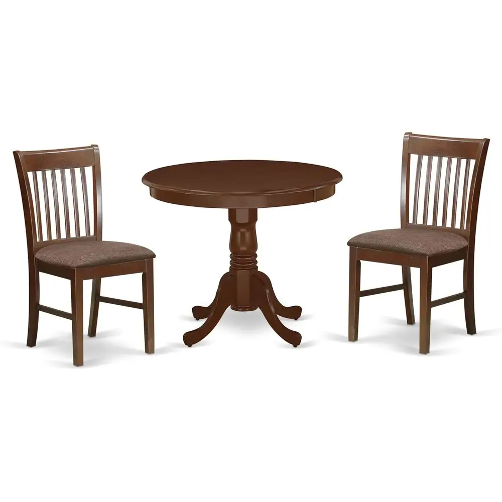 

ANNO3-MAH-C 3 Piece Kitchen Table & Chairs Set Contains a Round Dining Room Table with Pedestal and 2 Linen abric Dining Room Ch