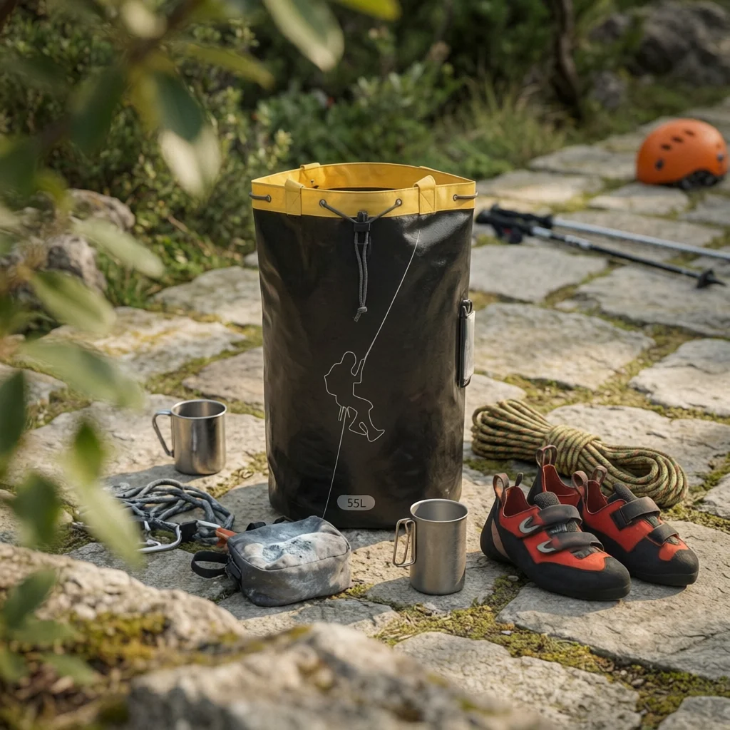 Rope Storage Backpack Drawstring Closure Climbing Rope Backpack Outdoor Gear Hanging Points Chain Loops Chains for Climbers