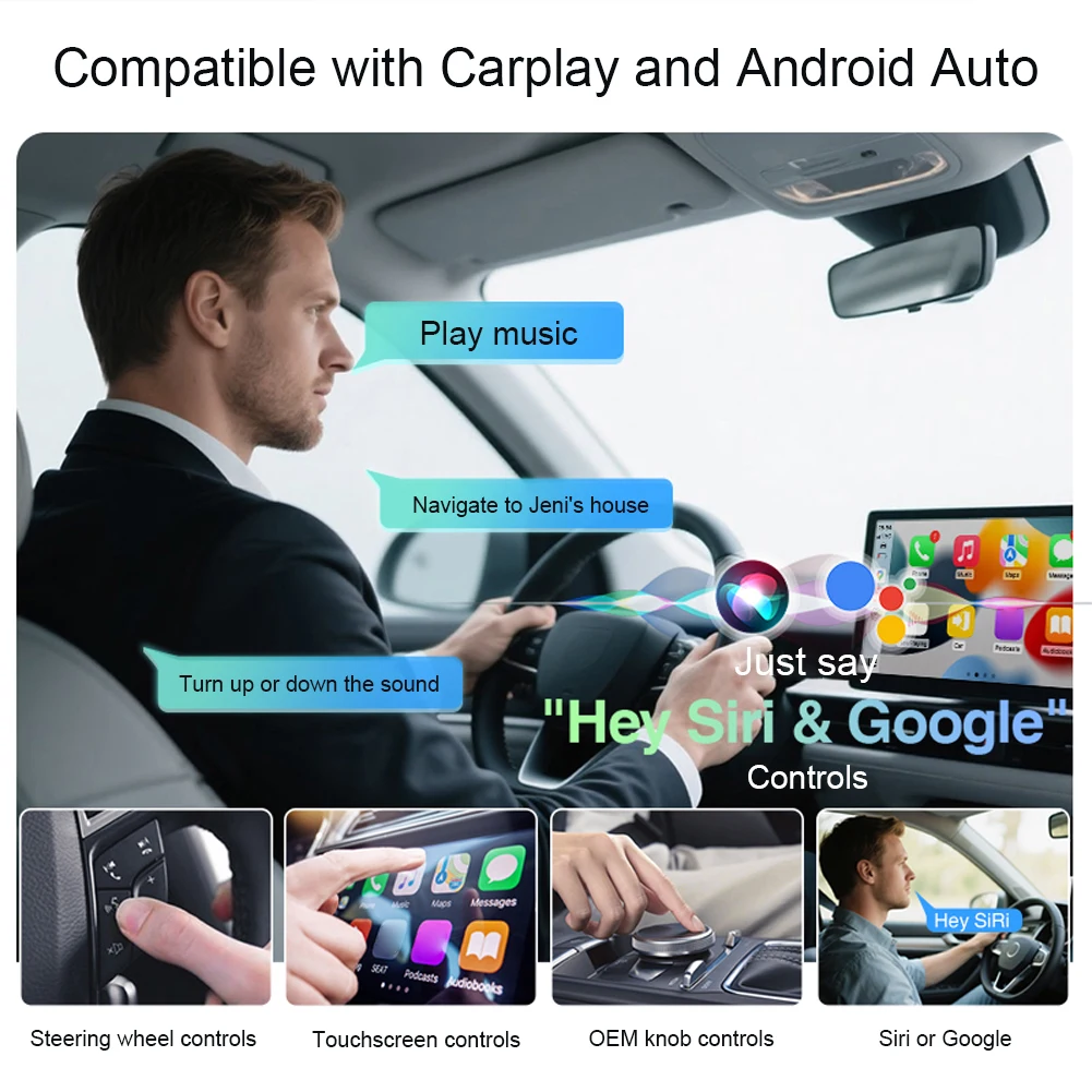 محول CarPlay وAndroid اللاسلكي، محول لاسلكي تلقائي سلكي إلى Carplay Mini Carplay & Auto Box Dongle لهواتف iPhone وAndroid
