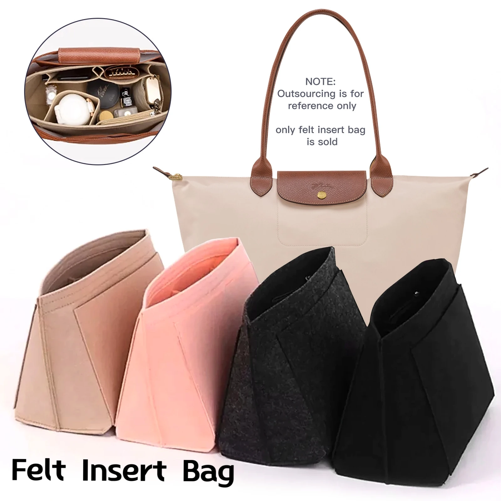 Felt Insert Bag Fits For Longchamp Handbag Makeup Bag Support Travel Felt Purse Organizer Handbag Insert