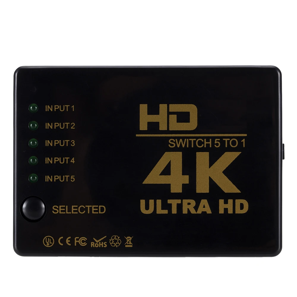 HD 4K*2K HDMI-compatible Switcher 1x5 Port 5 input in to 1 Switch Selector Splitter Hub With IR Remote 3D for PS3 Xbox 360