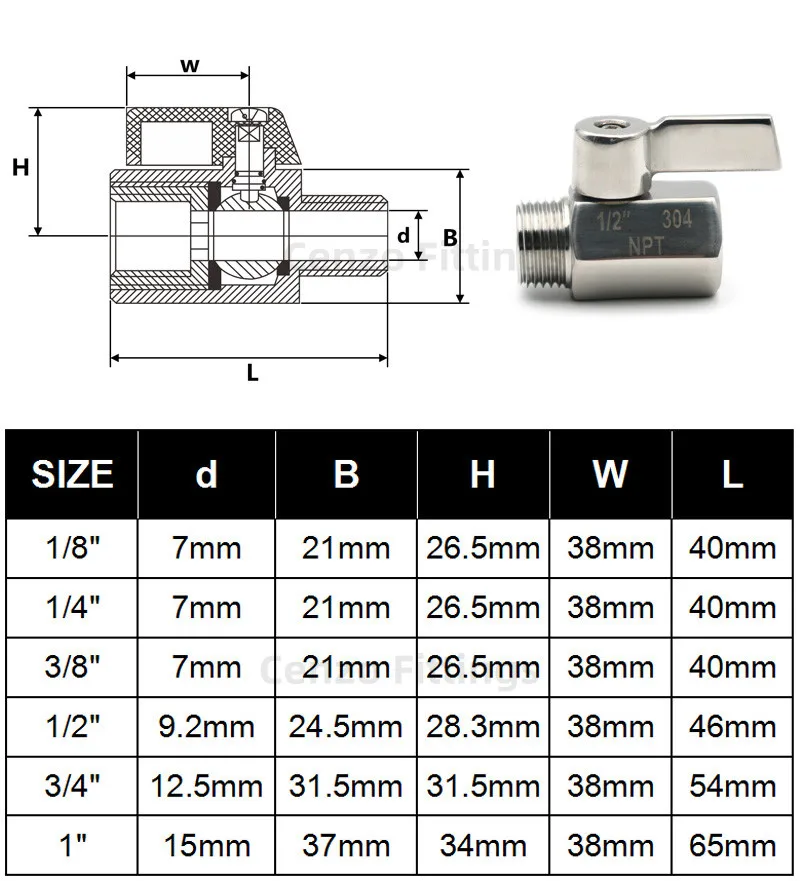 Magnetventil 304 Stainless Steel Mini Ball Valve Sanitary 1/8 1/4 3/8 1/2 3/4 BSP NPT Female Male Thread Water Oil 2 Way Ball Valve H Wasser und Dampf — Detail 2