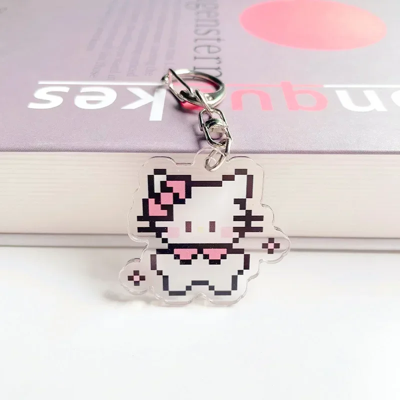 Hello Kitty gantungan kunci Sanrio perhiasan Mymelody Cinnamoroll Pixel gaya gantungan kunci kartun ransel liontin ornamen hadiah anak-anak