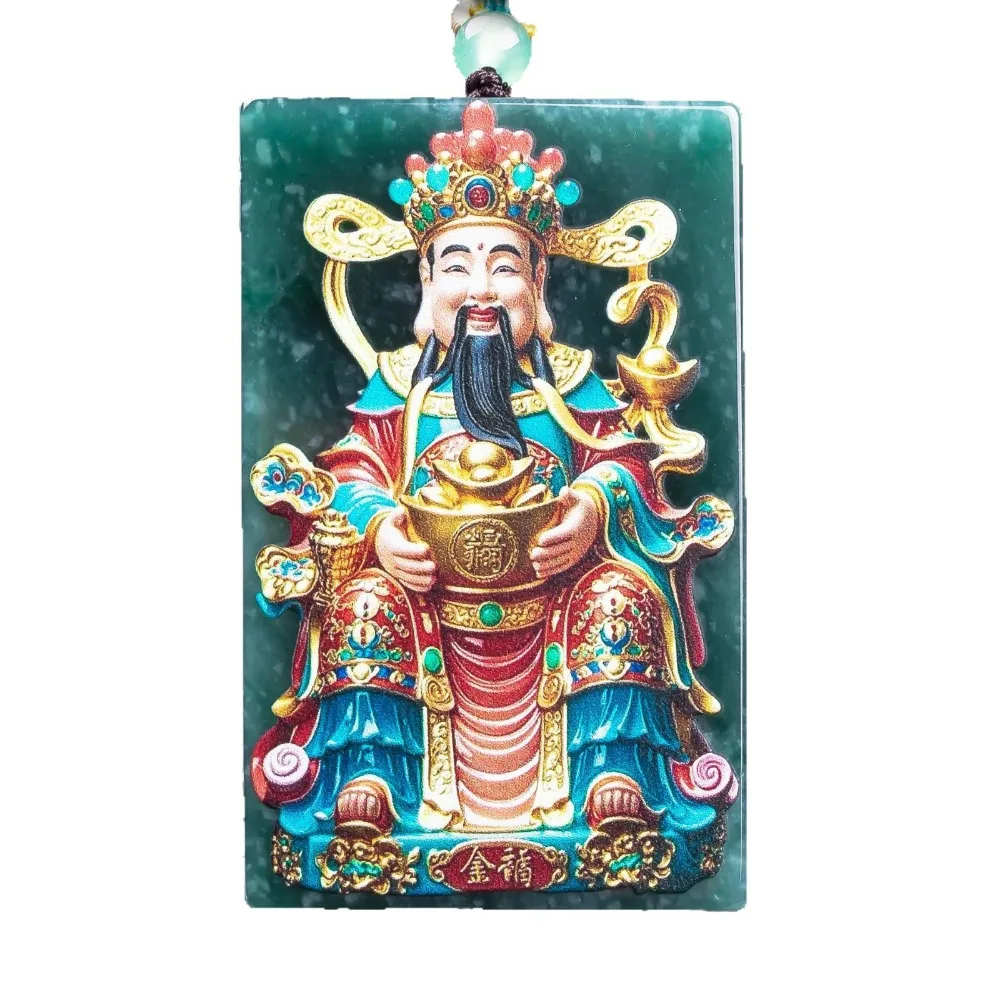 Natural A-grade Jade God of Wealth Blue Water Double sided Precision Spray painted High Ice Jade Pendant Jade safety necklace