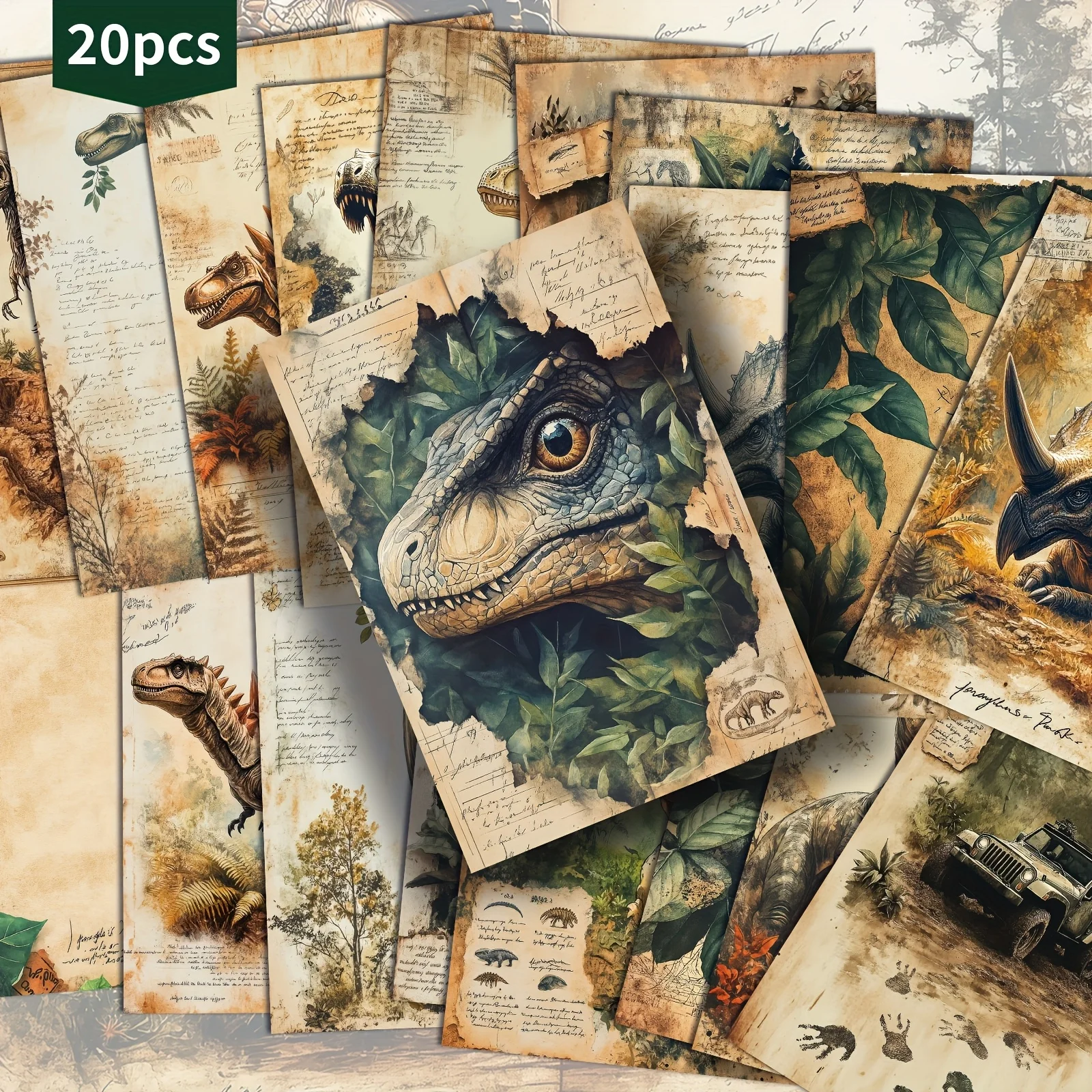 20PCS Retro Dinosaur World Postcards, Collectible Decorative Painting Cards, Suitable for Handmade Account Making