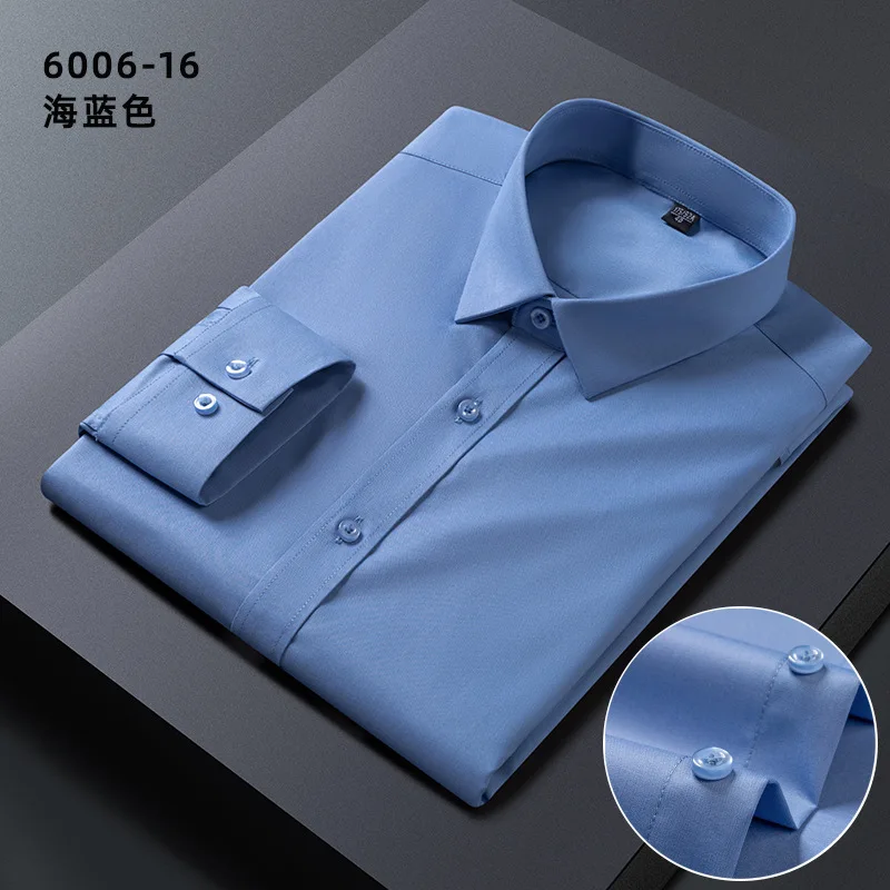 Men's fashion shirt long sleeve bamboo fiber spring/summer non-ironing formal business casual solid color new slim high quality