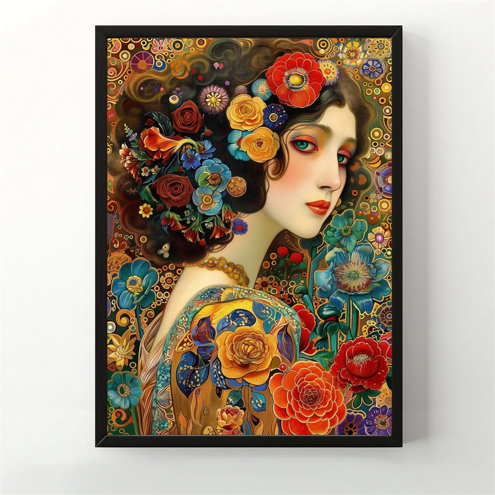 

Emerald Green Abstract People Art Poster Woman with Flowers Print Female Portrait Canvas Painting Abstract Floral Eclectic Print