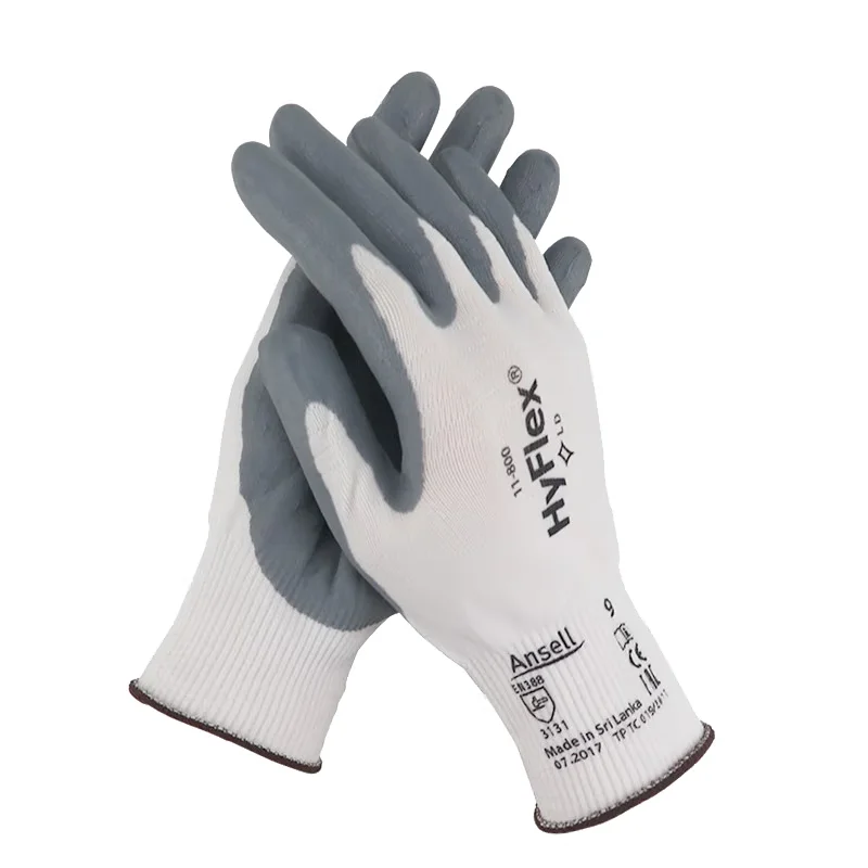 

Ansell HyFlex® 11-800 （12pairs）Grey foam anti-static universal gloves Foamed Nitrile Coated Nylon Lined Palm Safety gloves