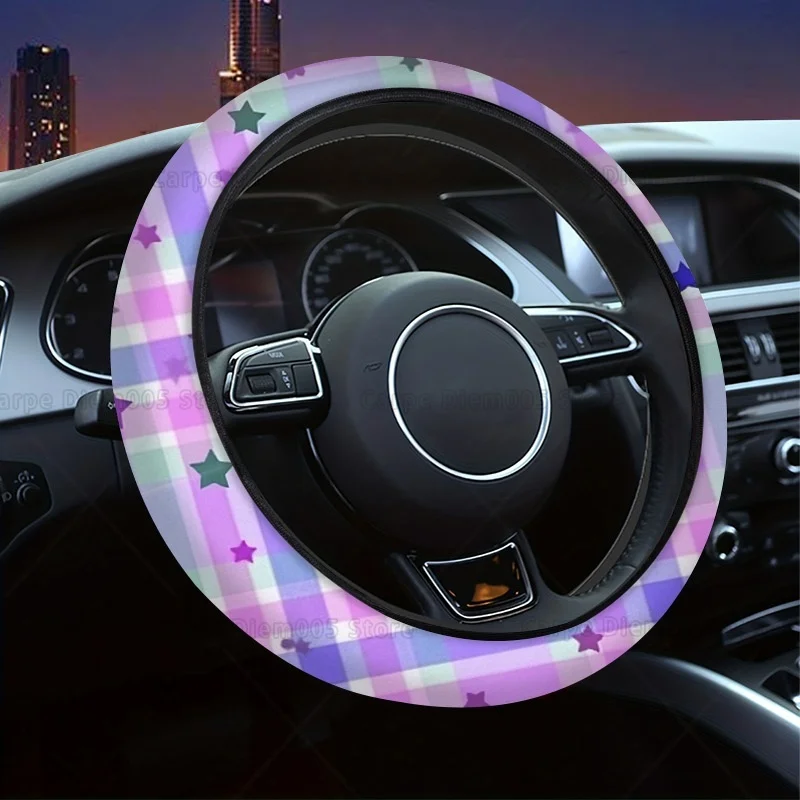 

Car Steering Wheel Cover Purple Plaid Star Design, Material, Soft Comfortable Grip, Ideal for Sister Mother Grandma Aunt
