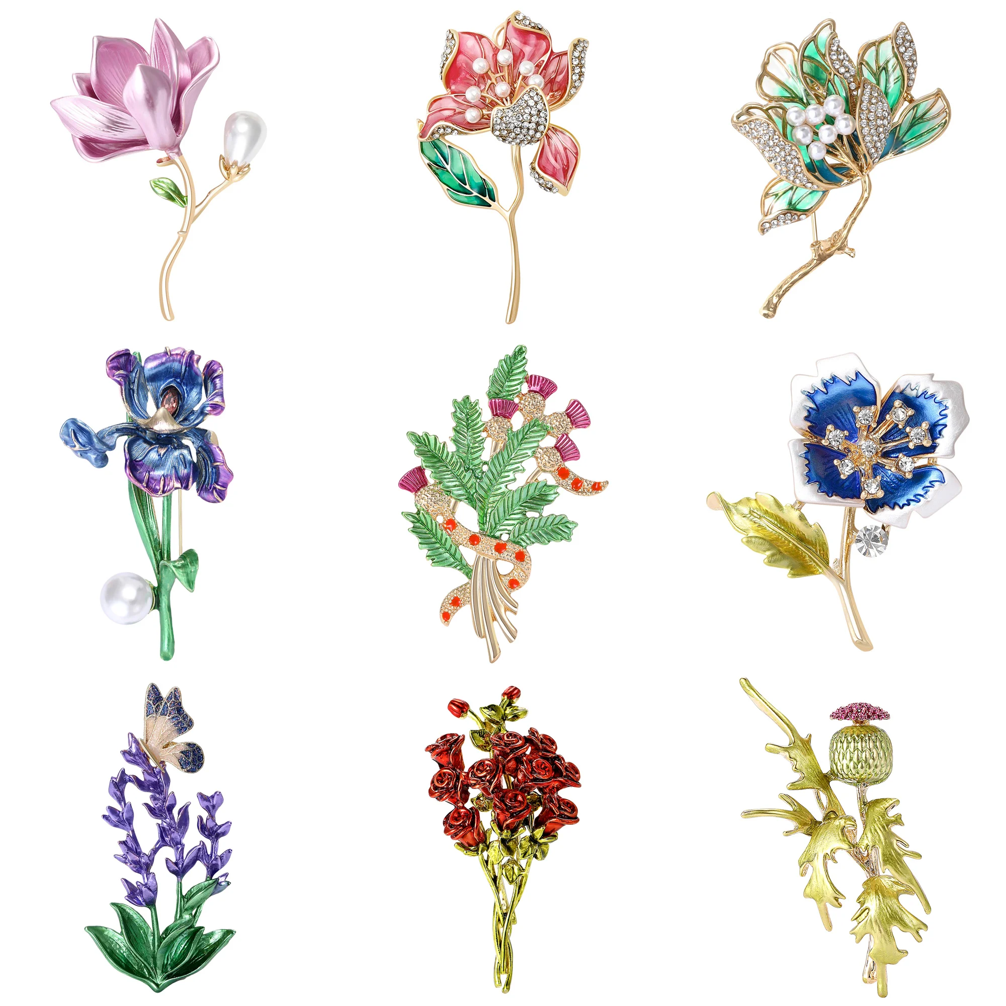 الكلاسيكية المينا زهرة دبابيس للنساء للجنسين حجر الراين النبات دبابيس المفاتيح مكتب حزب صديق هدايا جديدة مجوهرات اكسسوارات #1