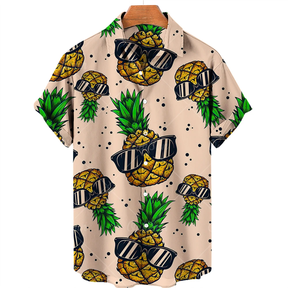 Men\'s Shirts Hawaiian Shirts Fruit Print Short Sleeves Pineapple Pattern Tops Casual Fashion Men\'s Clothing Summer Loose Shirt