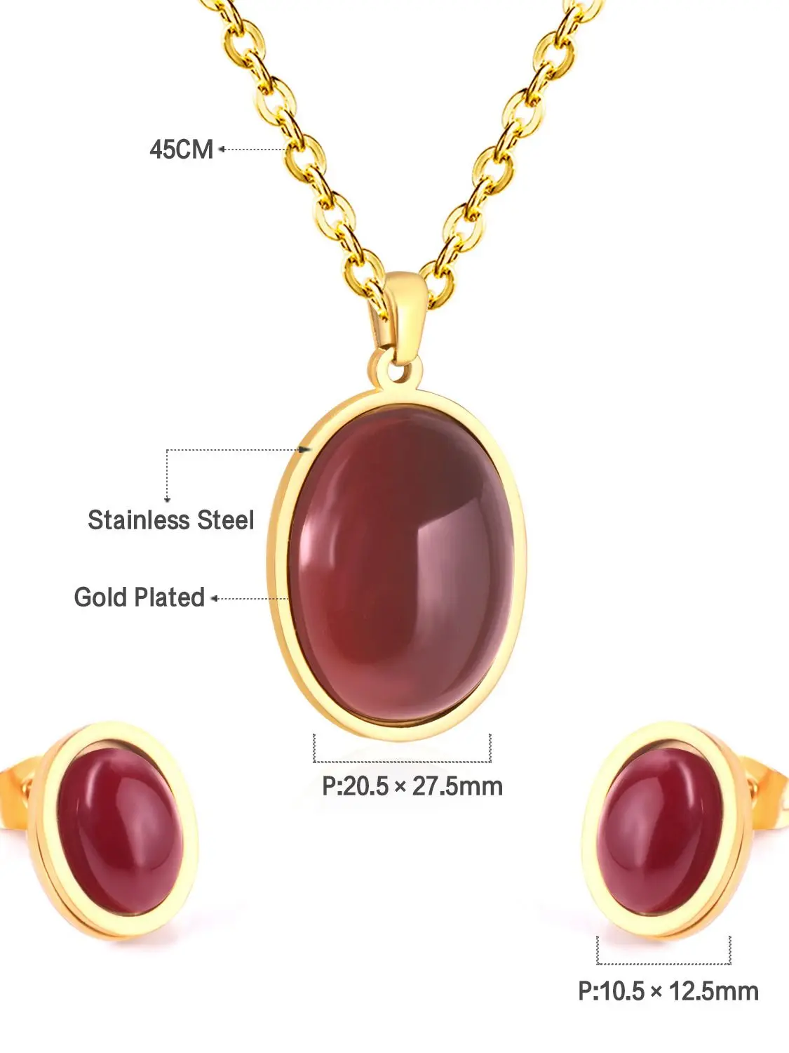 Neue Runde Rote Onyx Geometrie Anhänger Halskette Ohrring Sets Für Frauen Edelstahl Gold Silber Farbe Ohrringe Trendy Großhandel
