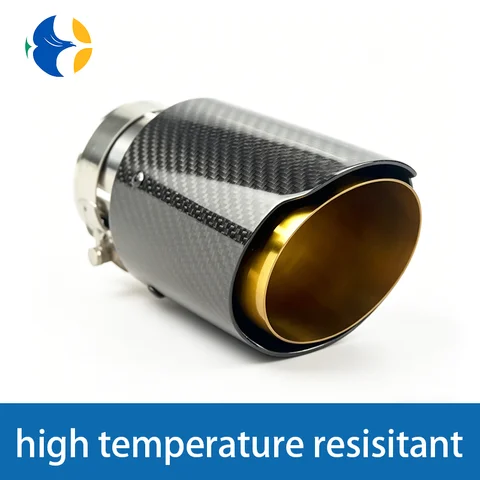 AK Logo Car Universal Straight Edge Glossy Carbon Fiber Gold Pipe Exhaust Muffler Tip Exhaust End Pipe Tail Pipe Tip