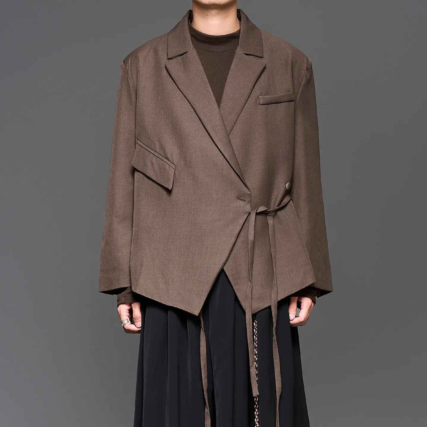 Japanese Retro Simple Fashion Coffee Color Black Loose Annual Meeting Jacket Coat Designer Men's Coffee Color Suit
