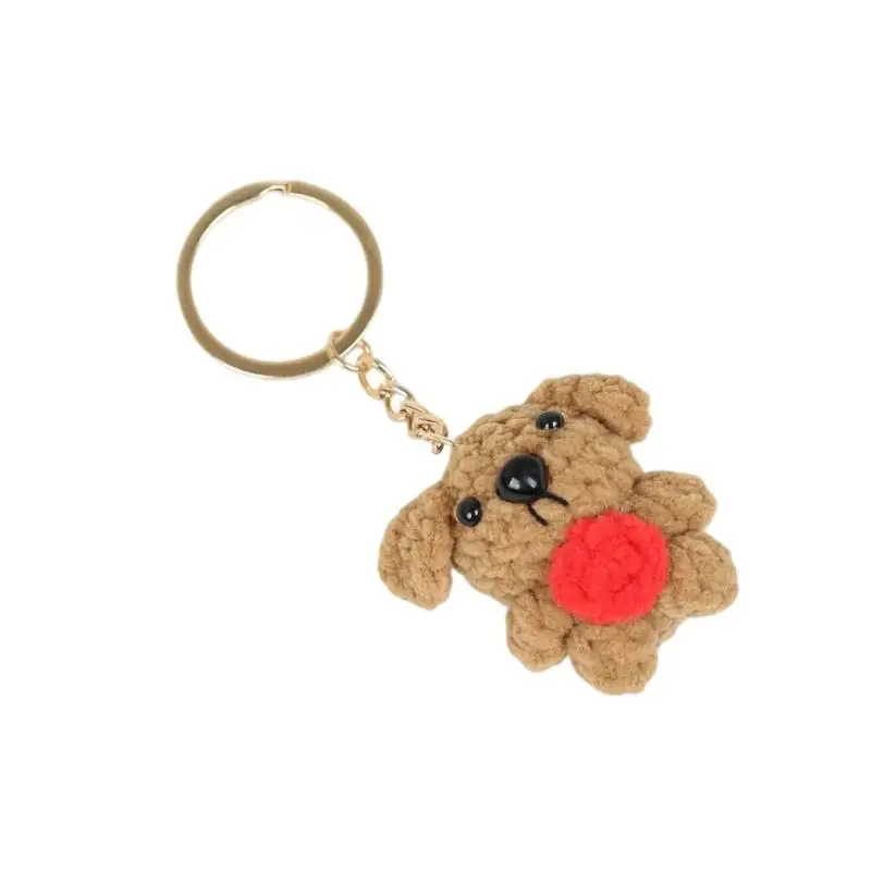 Y1UB Bag Styling Dog Keychain Charm with Textured Knit Exterior, Heart Detail, 3.5Cm/1.38Inch Hanging Accent for Daily Carry