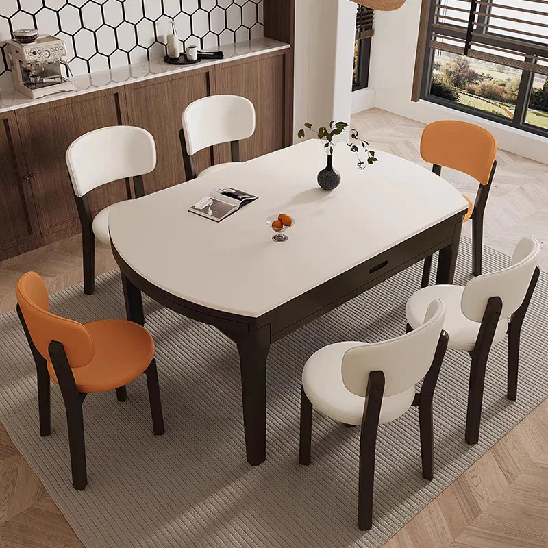Slate small apartment solid wood living room telescopic folding dining table