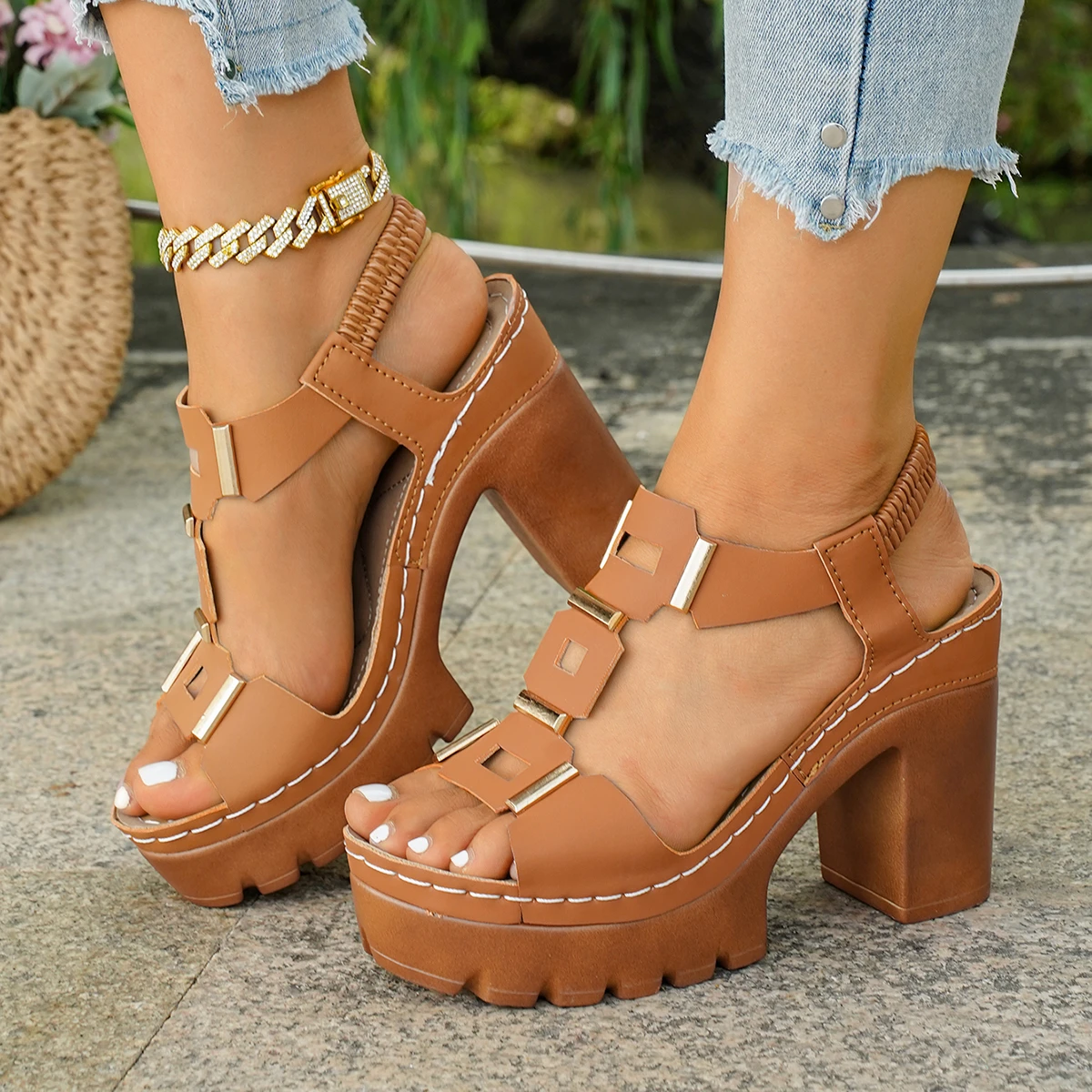 Damen High Heels Slip-on Sandalen Sommer Lässige Bequeme Schuhe Elegante Niedrige Plateau-Sandalen Sandalias De Mujer – Detail 34