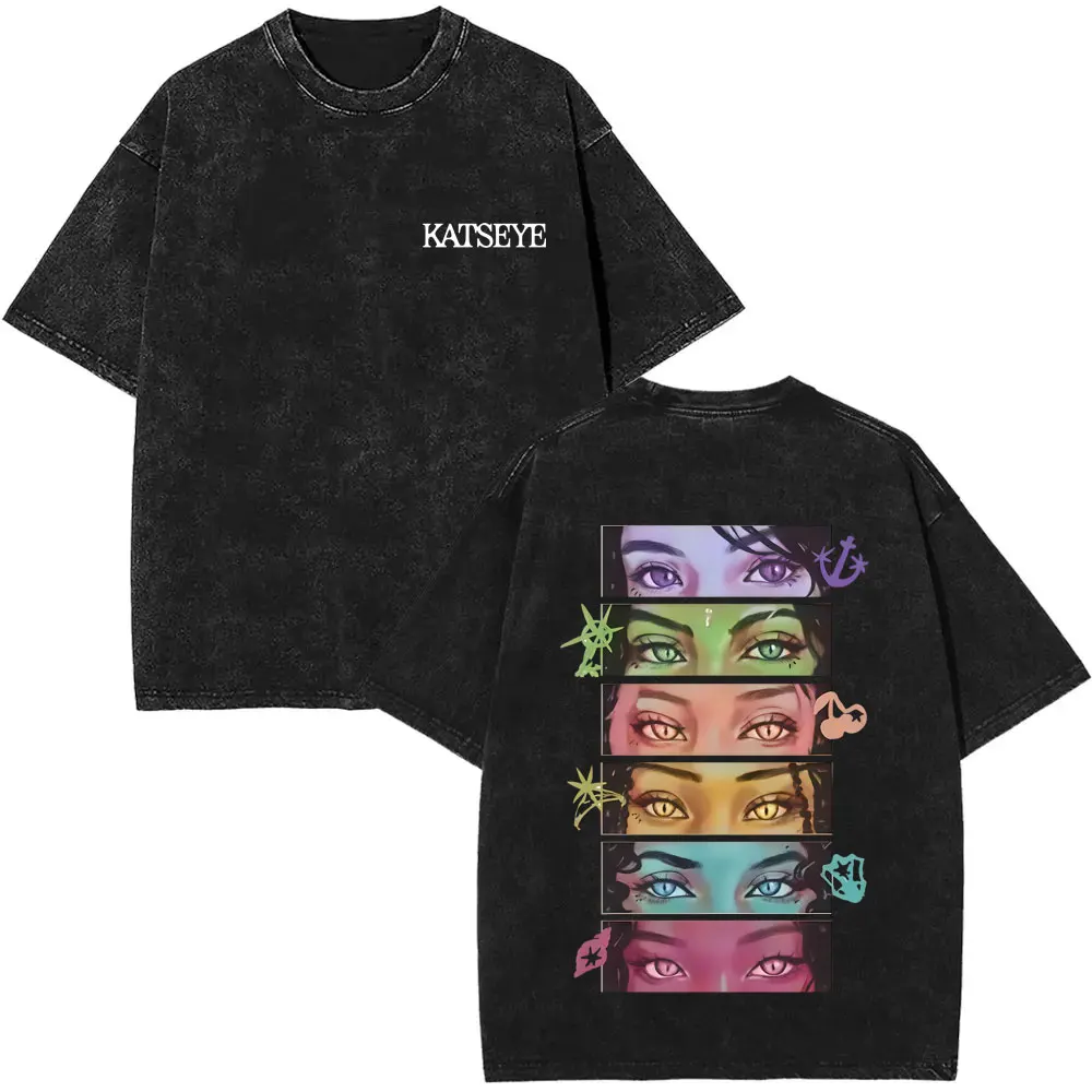 غسلها خمر الكورية Kpop Katseye غابرييلا الجرافيك تي شيرت الرجال النساء عادية القطن ريترو تي شيرت للجنسين Y2k المتضخم تي شيرت #3