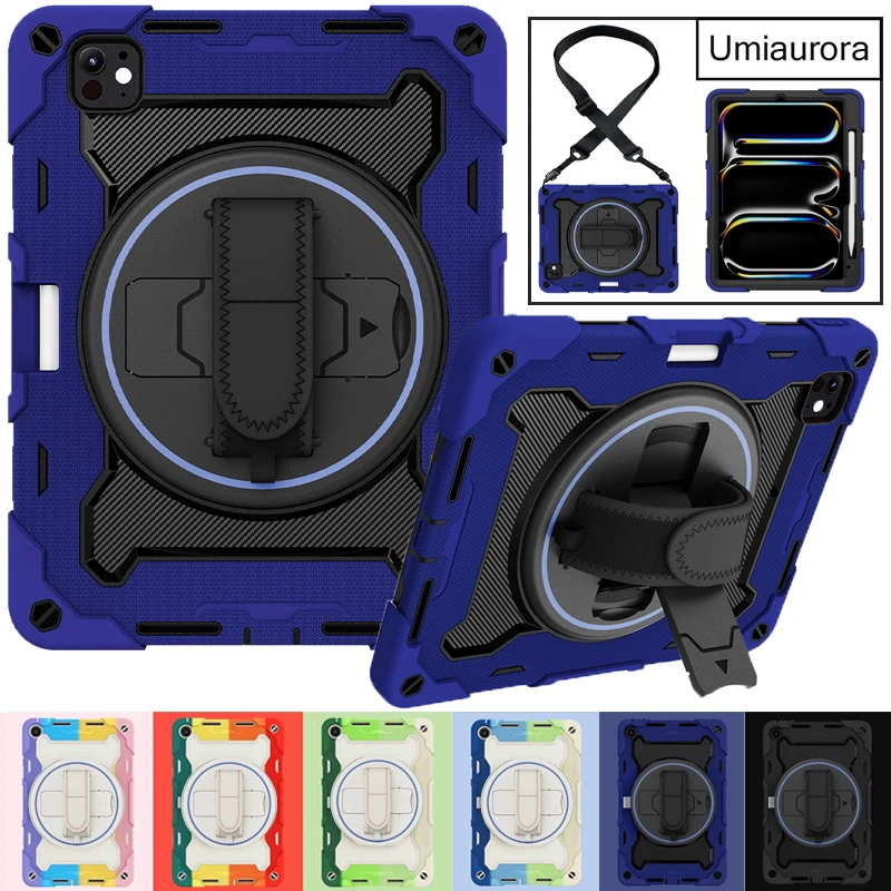 

For IPad Mini 8.3" A17 Pro 12.9 Air 10.9 13" M2 M3 M4 M5 10 11th Gen 11 inch A16 Shockproof Tablet Case Stand Strap Rugged Funda