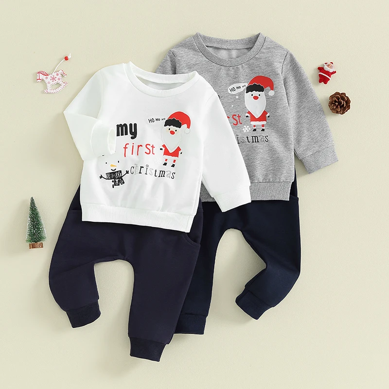 

2023-09-12 Lioraitiin 0-3Y My First Christmas Baby Girl Boy Outfit Santa Claus Snow Sweatshirt Top Jogger Pants Fall Clothes