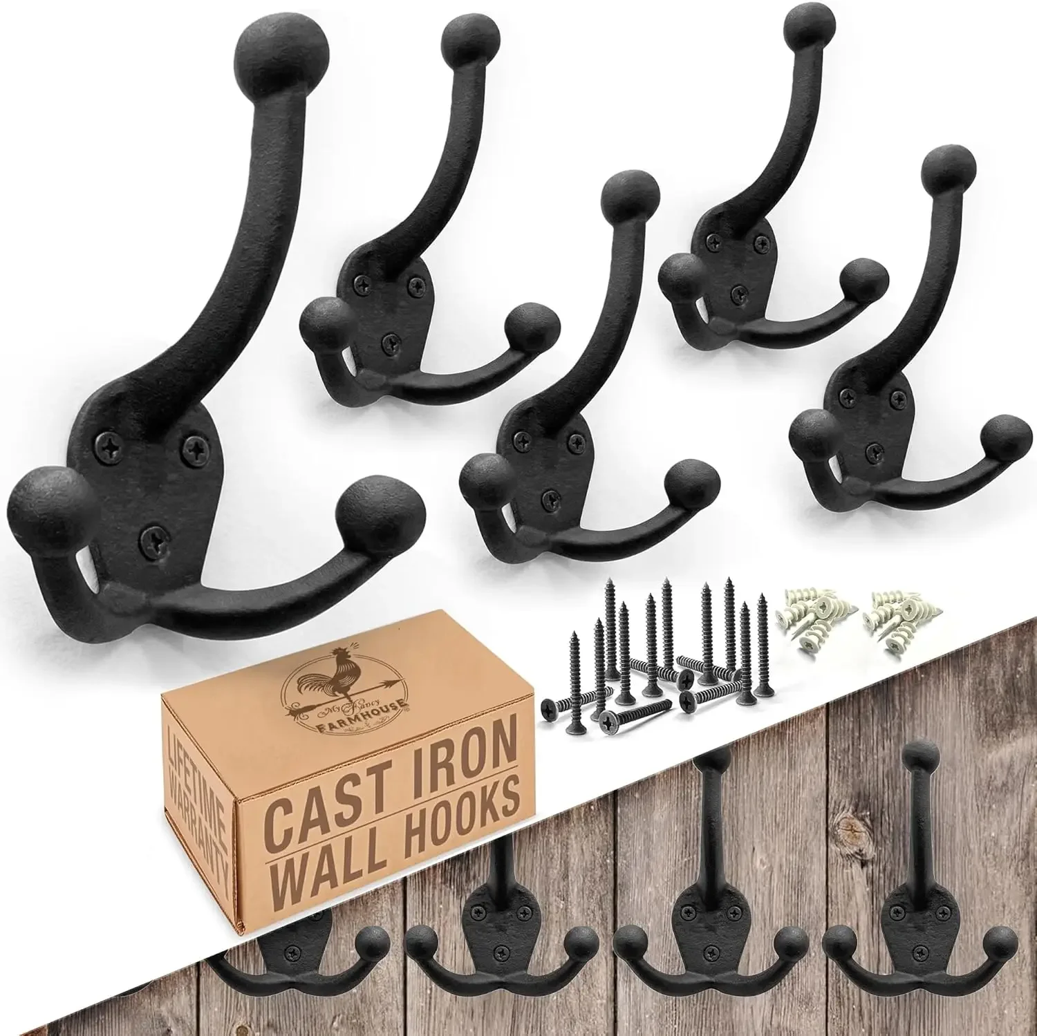 

Cast Iron Tri Leg Coat Hooks (5 Pack) Wall Mounted Farmhouse Rust Proof for Exterior or Interior Hanging Coats Bags Hats Towels