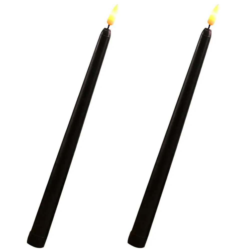 

2 Pcs LED Flickering Taper Candles Premium Plastic Sturdy Durable Halloween Lights Decoration Black Candlestick