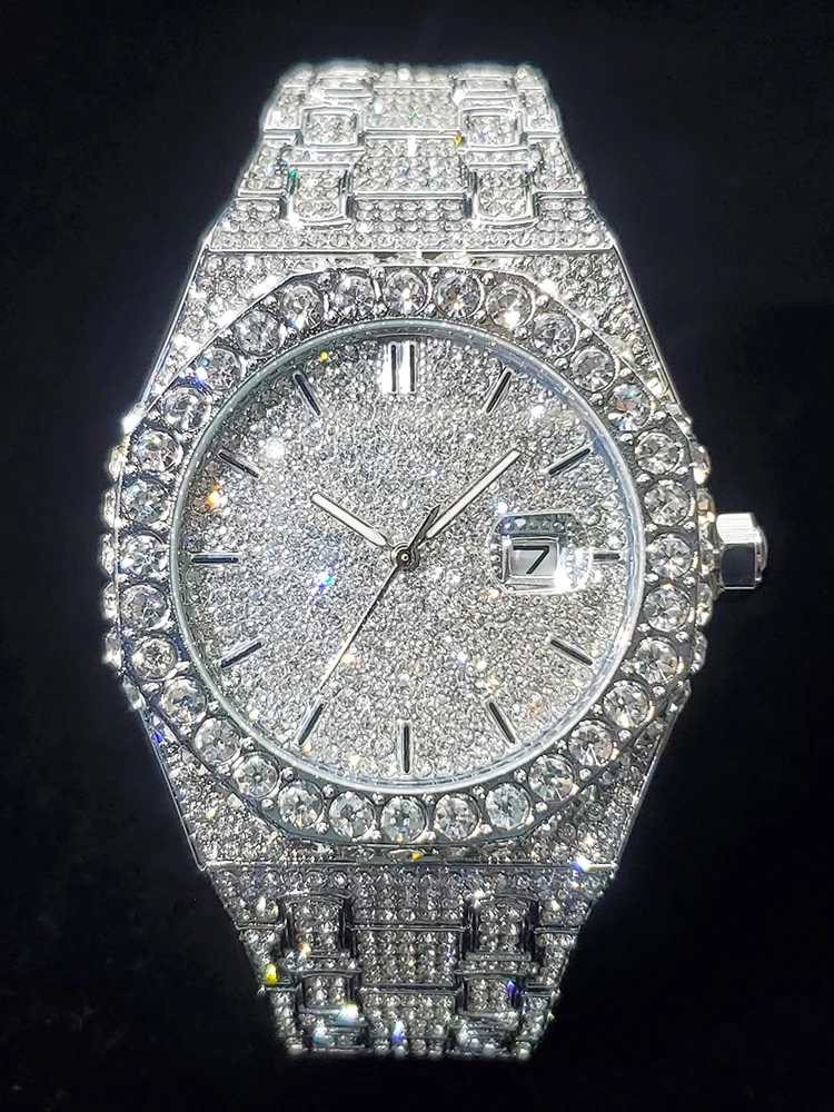 

Luxury Diamond Men's Watch With Calendar Waterproof Hand Clock Male Iced Out Fashion Hip Hop Watches For Man Gift Dropshipping