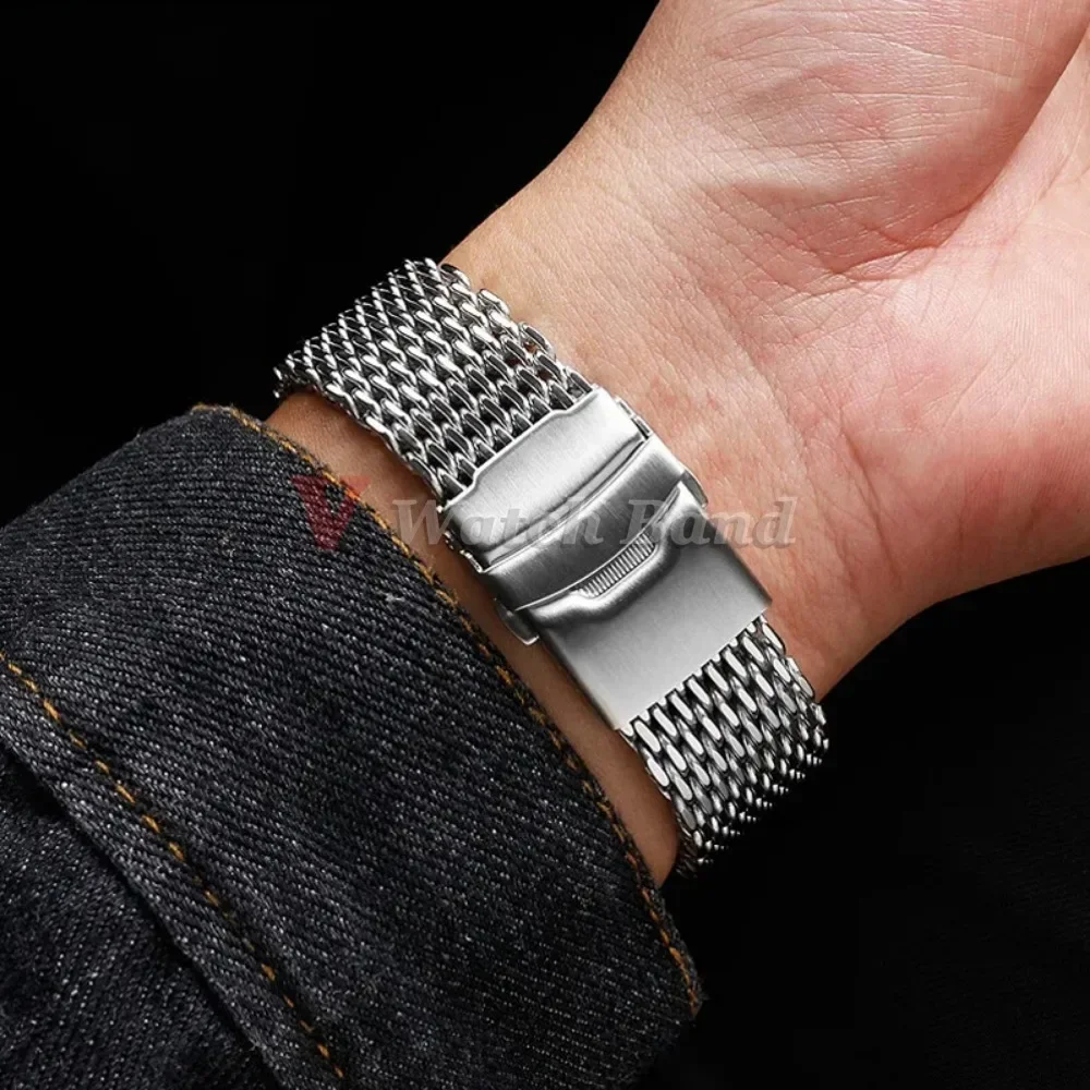 4.0mm Mesh Shark Adjustable Bracelet Diving Milanese Luxury Strap Replacement Solid Stainless Steel Watchband