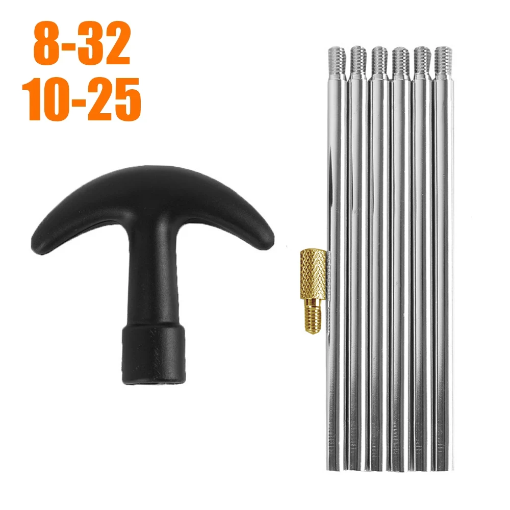 Juego de varillas de limpieza de pistola de caza portátil con mango en T 8-32 10-25 rosca varilla de aluminio pistola Rifle herramienta de limpieza de pistola táctica 70cm