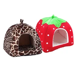 Soft Strawberry Pet  Dog Cat House Kennel Doggy Fashion Cushion Basket Pet Tent Dog House Small Dogs Kitten Bed Cat House