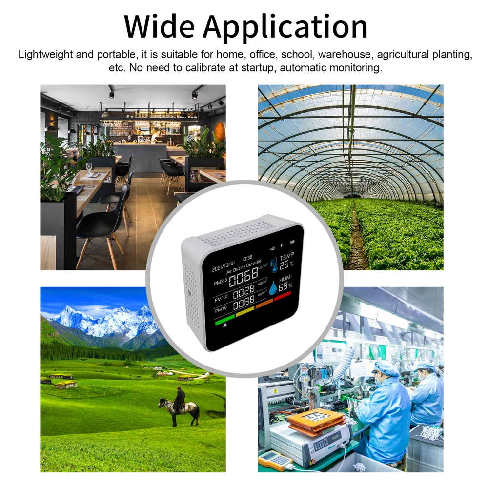 Monitor de calidad del aire 9 en 1 BT, TVOC, HCHO, PM2.5, PM1.0, PM10, probador de temperatura y humedad, medidor de CO2, Detector de dióxido de carbono