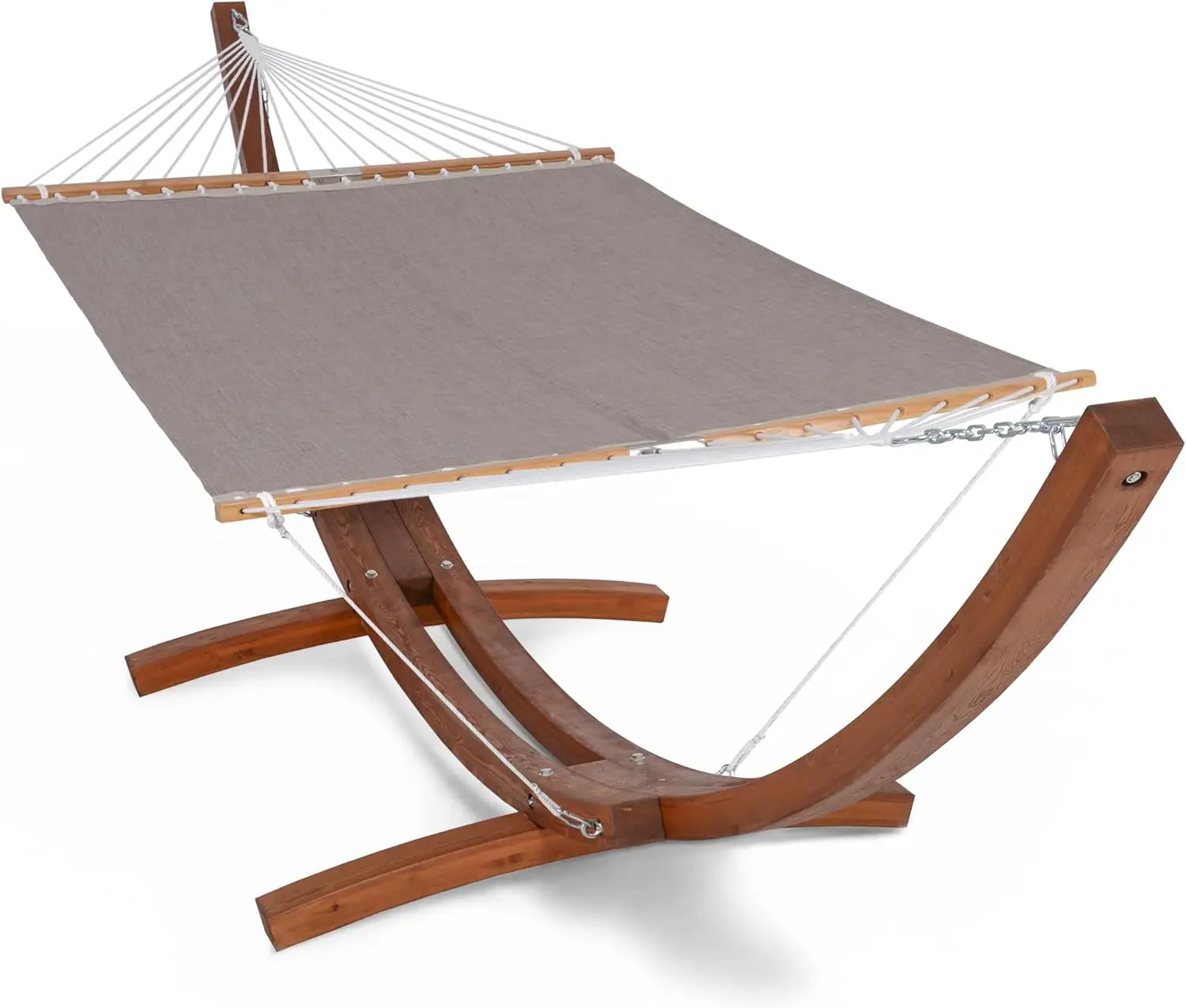 Quick Dry Hammocks Standing Backyard Hammock with Stand, 2 Person Heavy Duty Hammock with 14 ft Wooden Stand, Brown