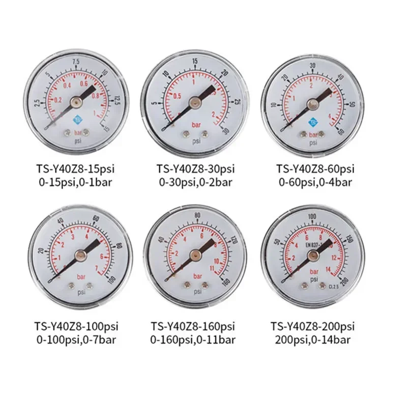 40mm Gauge Hydraulic Gauge Air Pressure Gauge 15/30/60/100/160/200/300psi Pressure Pressure Water Meter Oil Axial