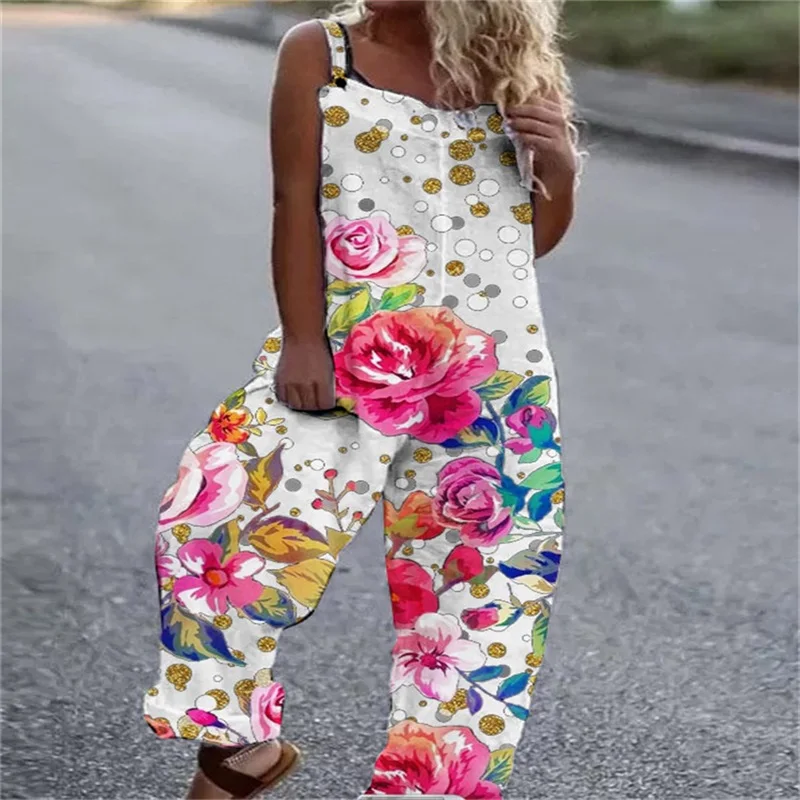 2025 Summer New Style Hot Selling Pattern 3D Printed Women's Halter Jumpsuit With Plus-Size Thin Linen Quick Dry Wicking Sweat