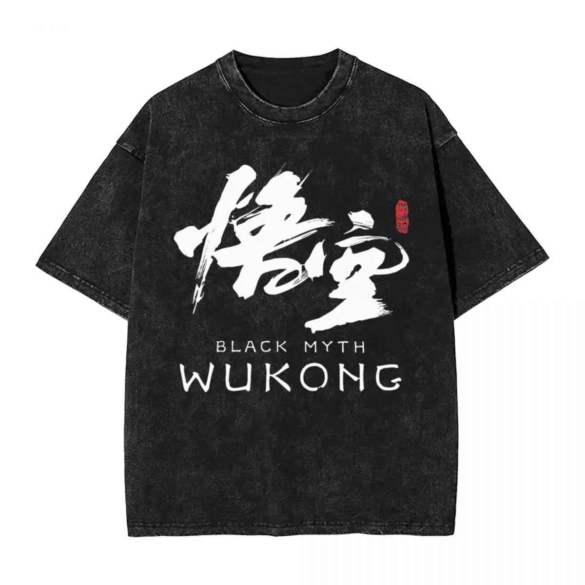 

Футболка Wukong мужская оверсайз с принтом, уличная одежда с вареным принтом обезьяны короля, стиль хип-хоп, цвет черный, цвет серый