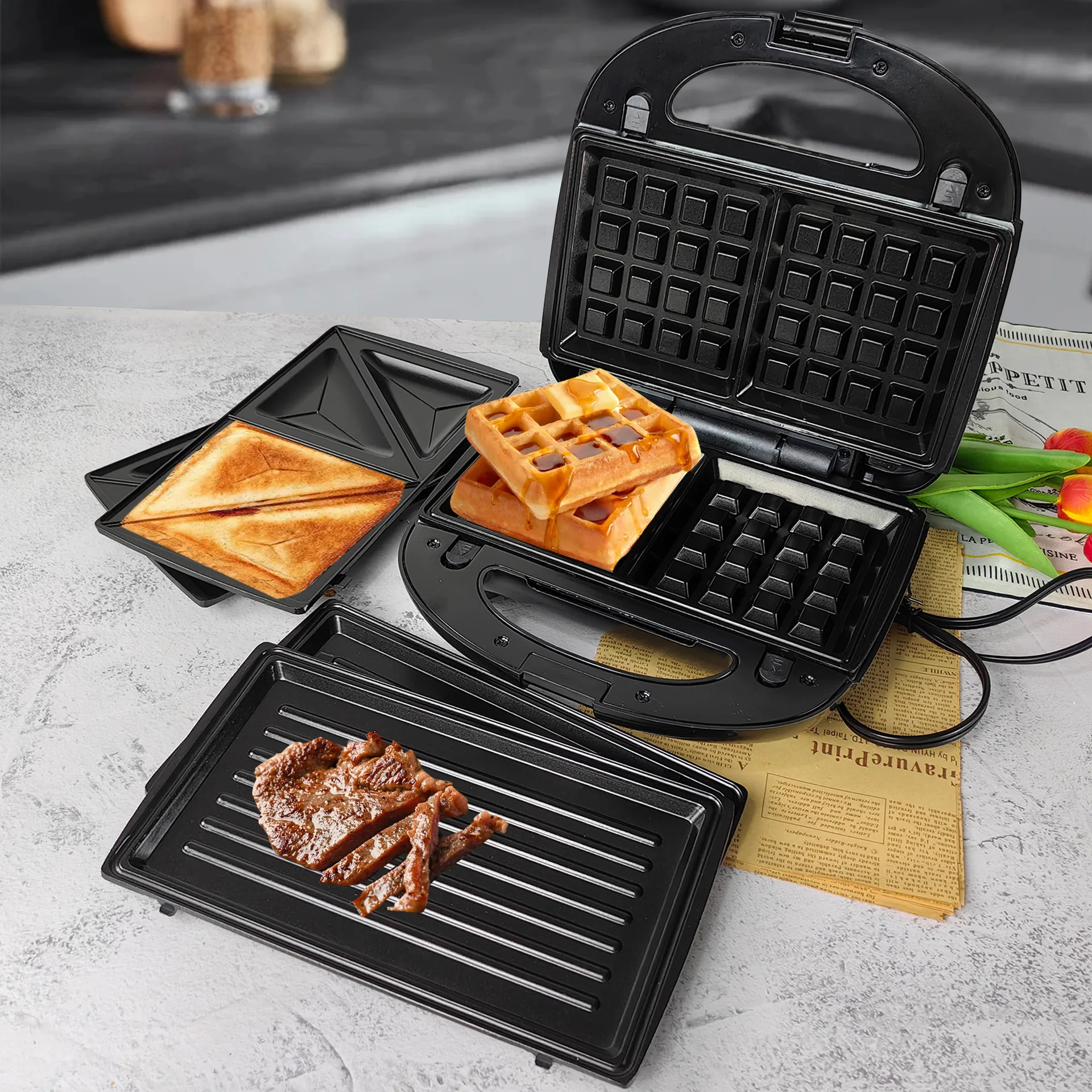 3-in-1 Sandwich Maker, Waffle Maker, and Toaster OvenSandwich Maker, Waffle Maker, Toaster Oven - Electric Multi Cooker