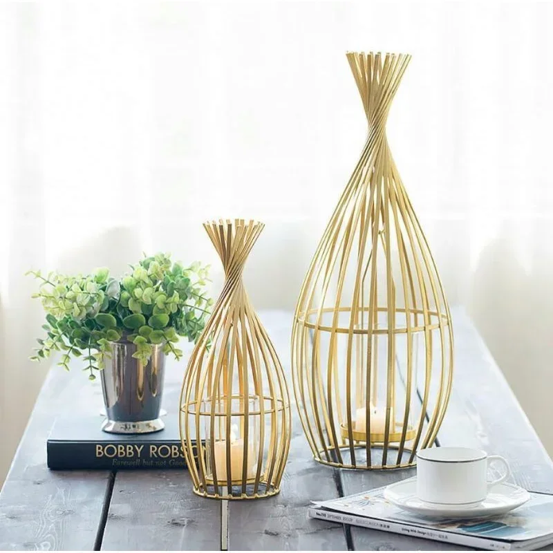 Nordic modern golden iron geometric candlestick creative romantic lamp decoration