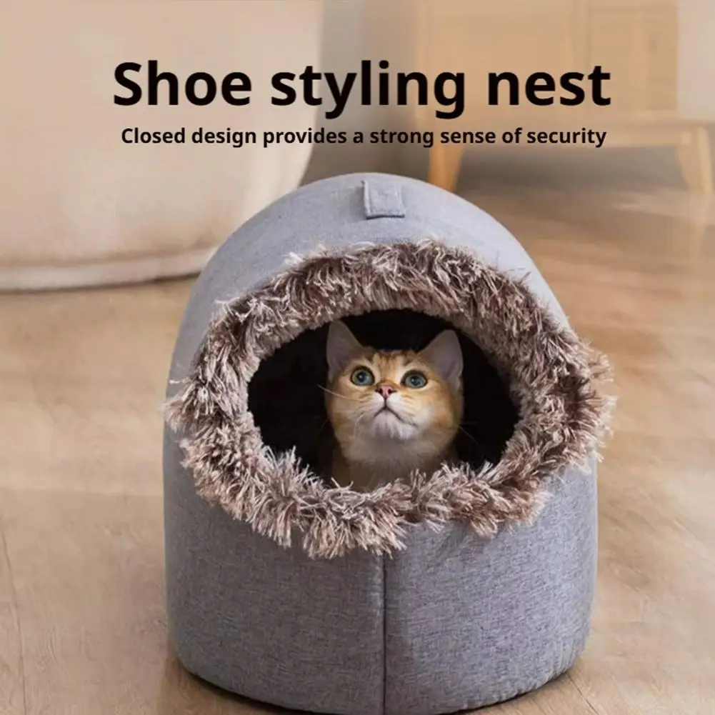 

Зимняя лежанка для кошек: теплая, плюшевая, полузакрытая, в виде пещеры, мягкий коврик-домик, удобное спальное место для маленьких собак, аксессуар для животных