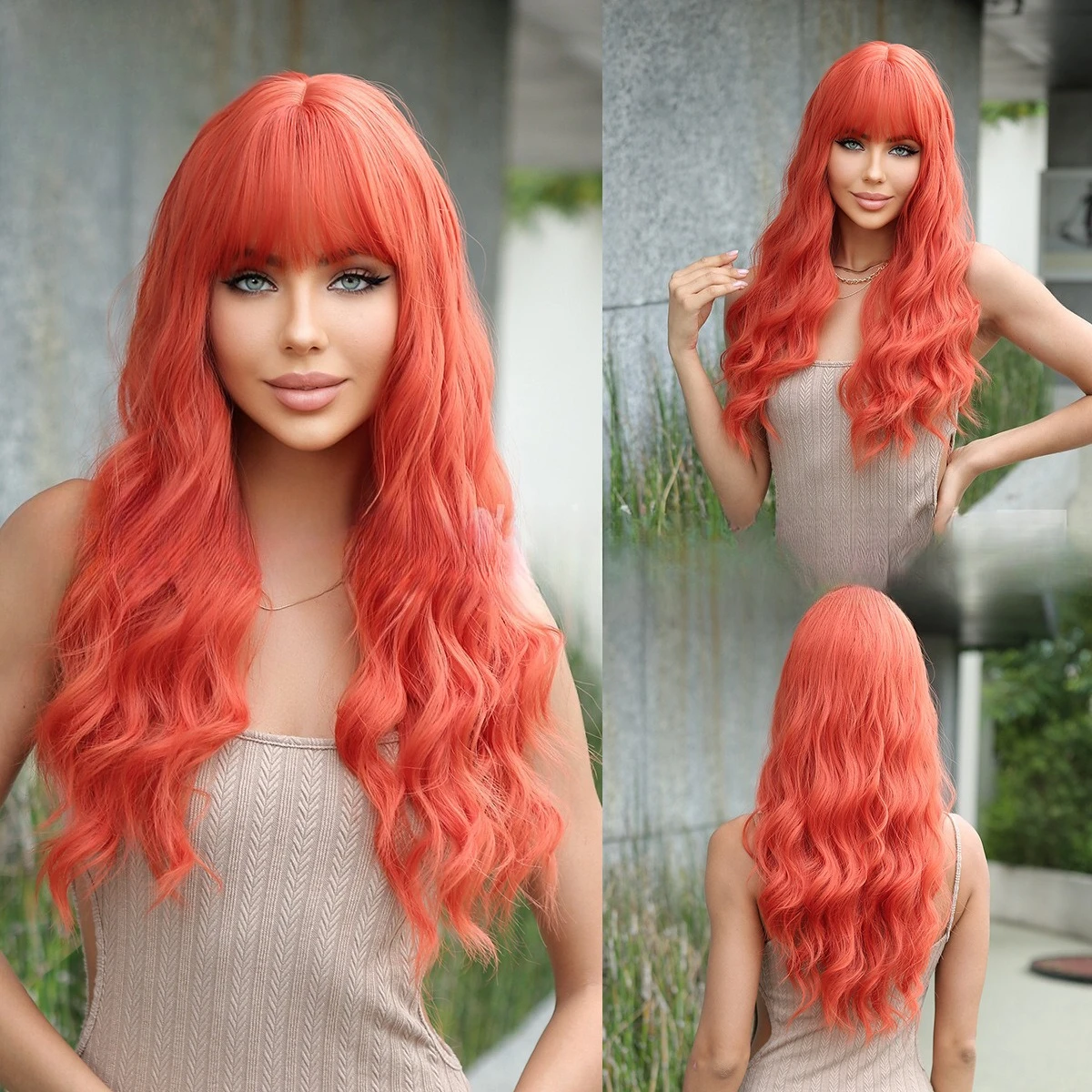 New red wool roll women's wig full hood European and American style bangs cosplay wig
